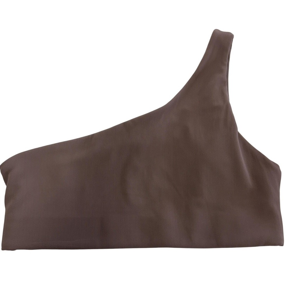 Allfenix Sports Bra Women XL Latte Brown‎ One Shoulder Ribbed Athletic